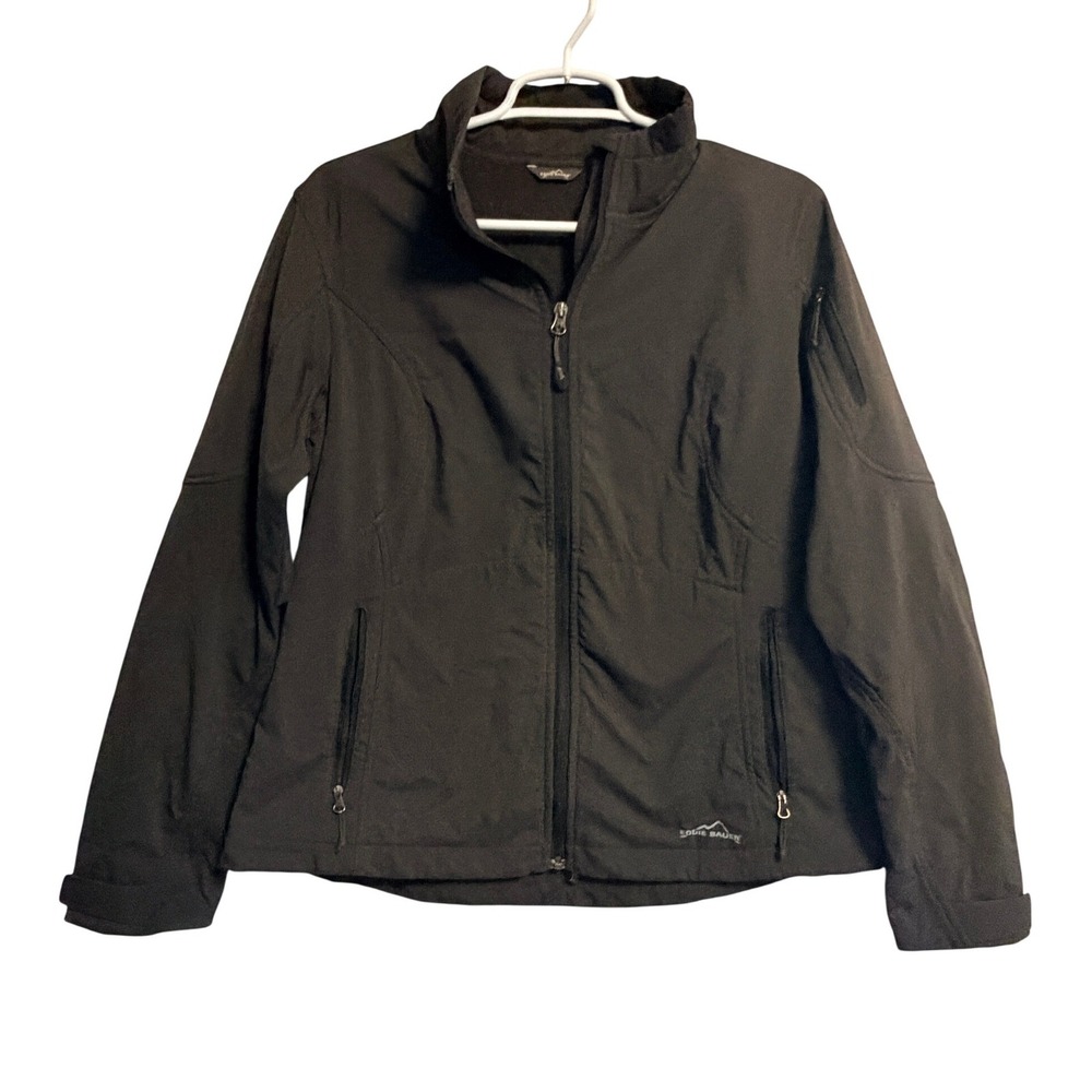 Eddie Bauer Womens Black Softshell Fleece Lined Full Zip Jacket Outdoor Active